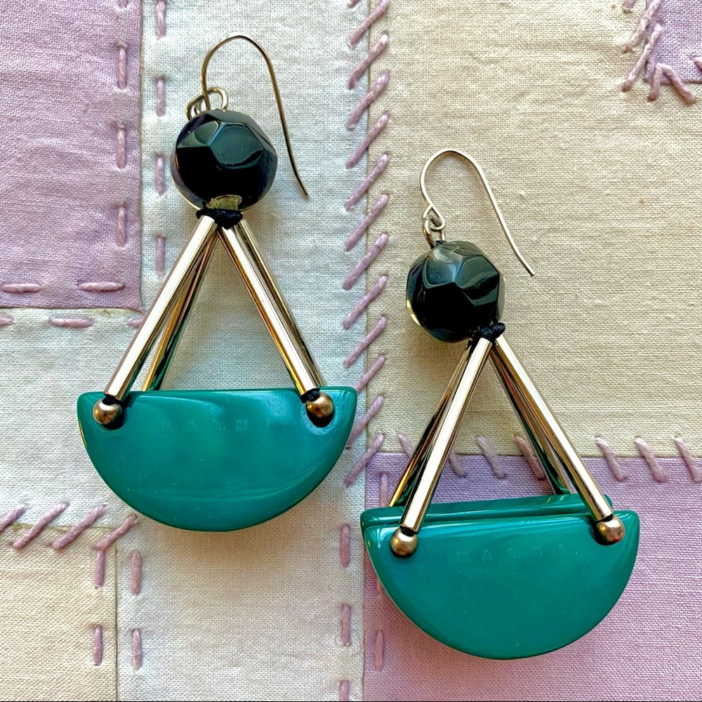 Marni forest green geometric earrings